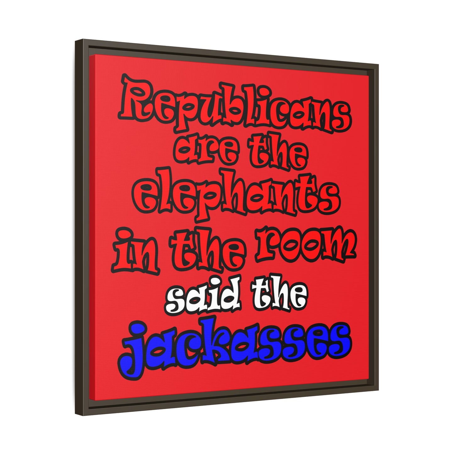 donkeys and elephants - framed canvas art (red)