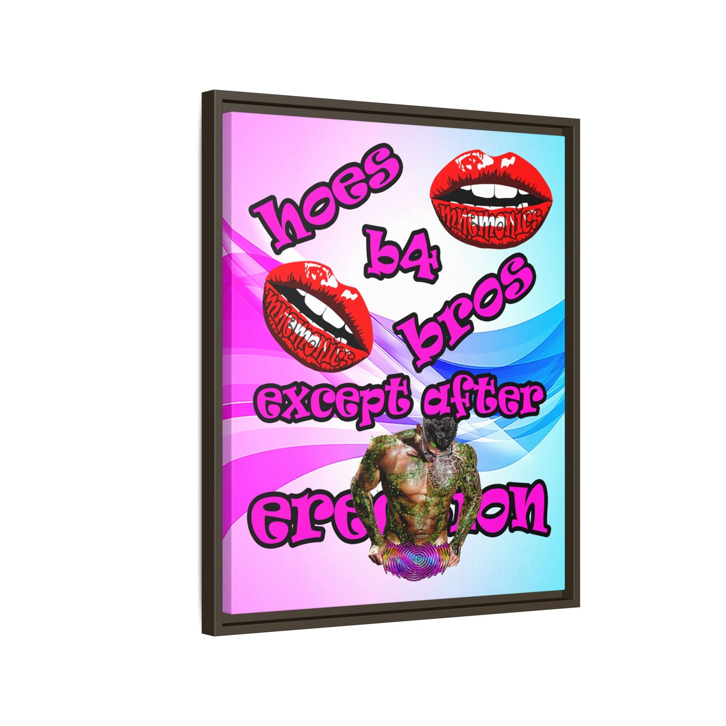 hoes b4 bros - framed canvas art (light blue-pink wave)