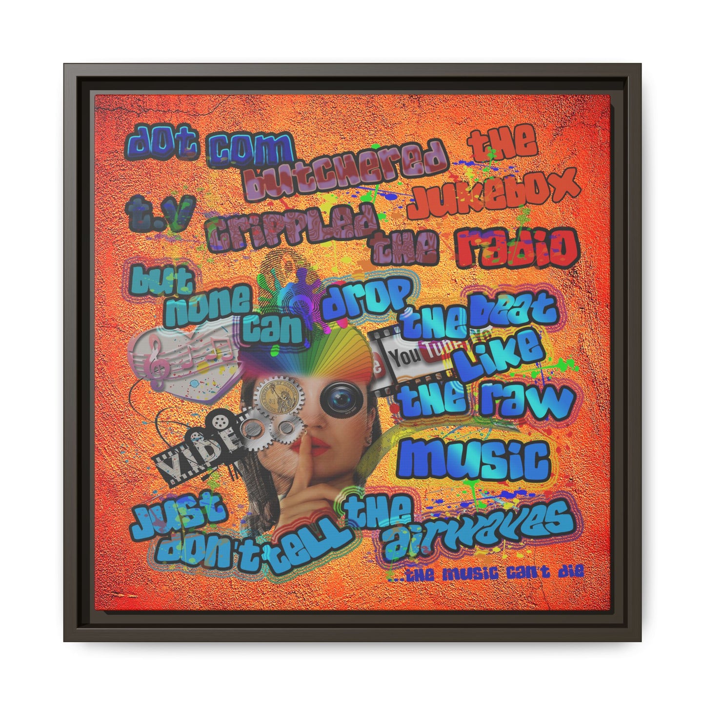drop the beat - framed canvas art (burnt orange)