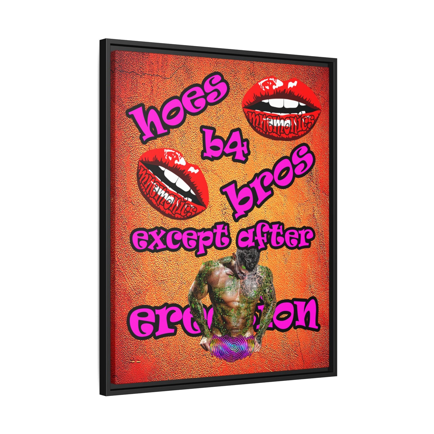 hoes b4 bros - framed canvas art (burnt orange)