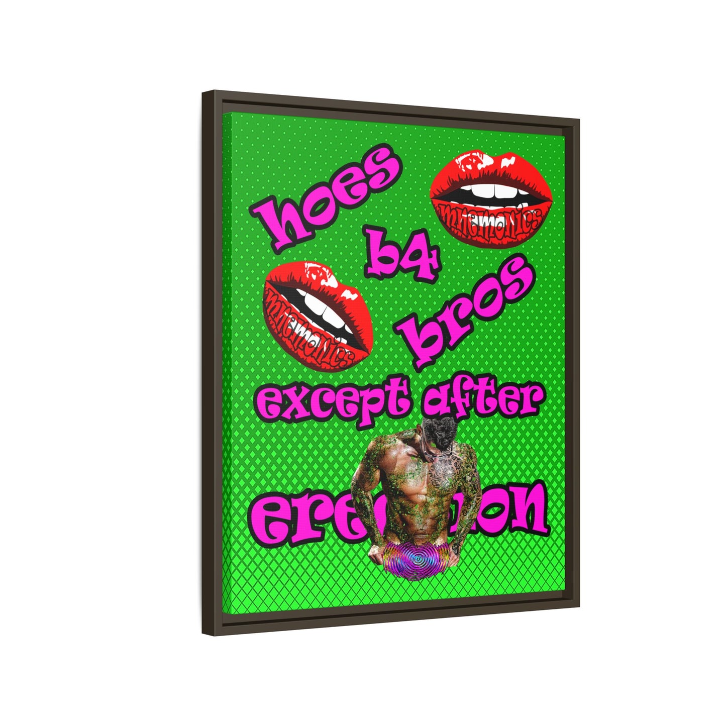 hoes b4 bros - framed canvas art (logo green)