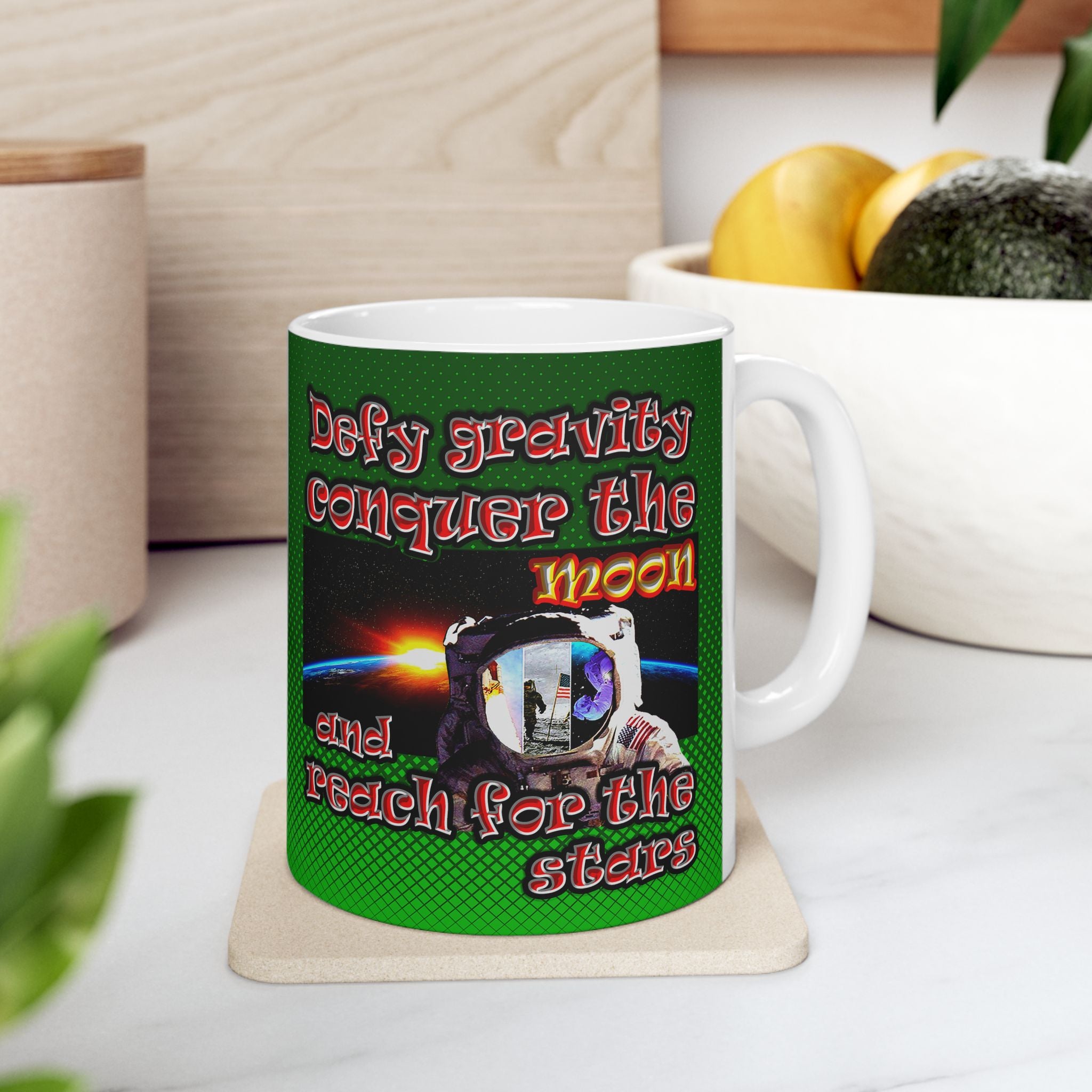 defy conquer reach - White Mug (logo green)