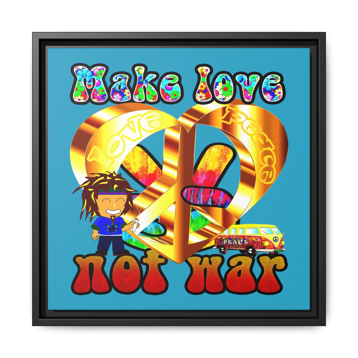 love peace - framed canvas art (turquoise)