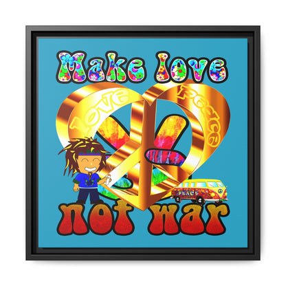 love peace - framed canvas art (turquoise)