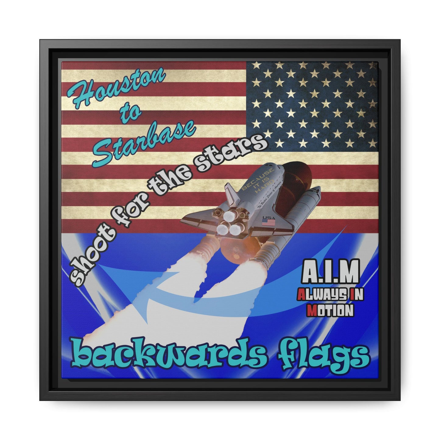 shoot for the stars - framed canvas art (blue-white wave)