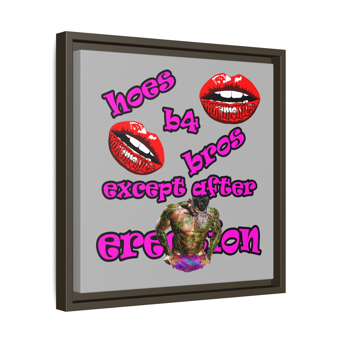 hoes b4 bros - framed canvas art (light grey)