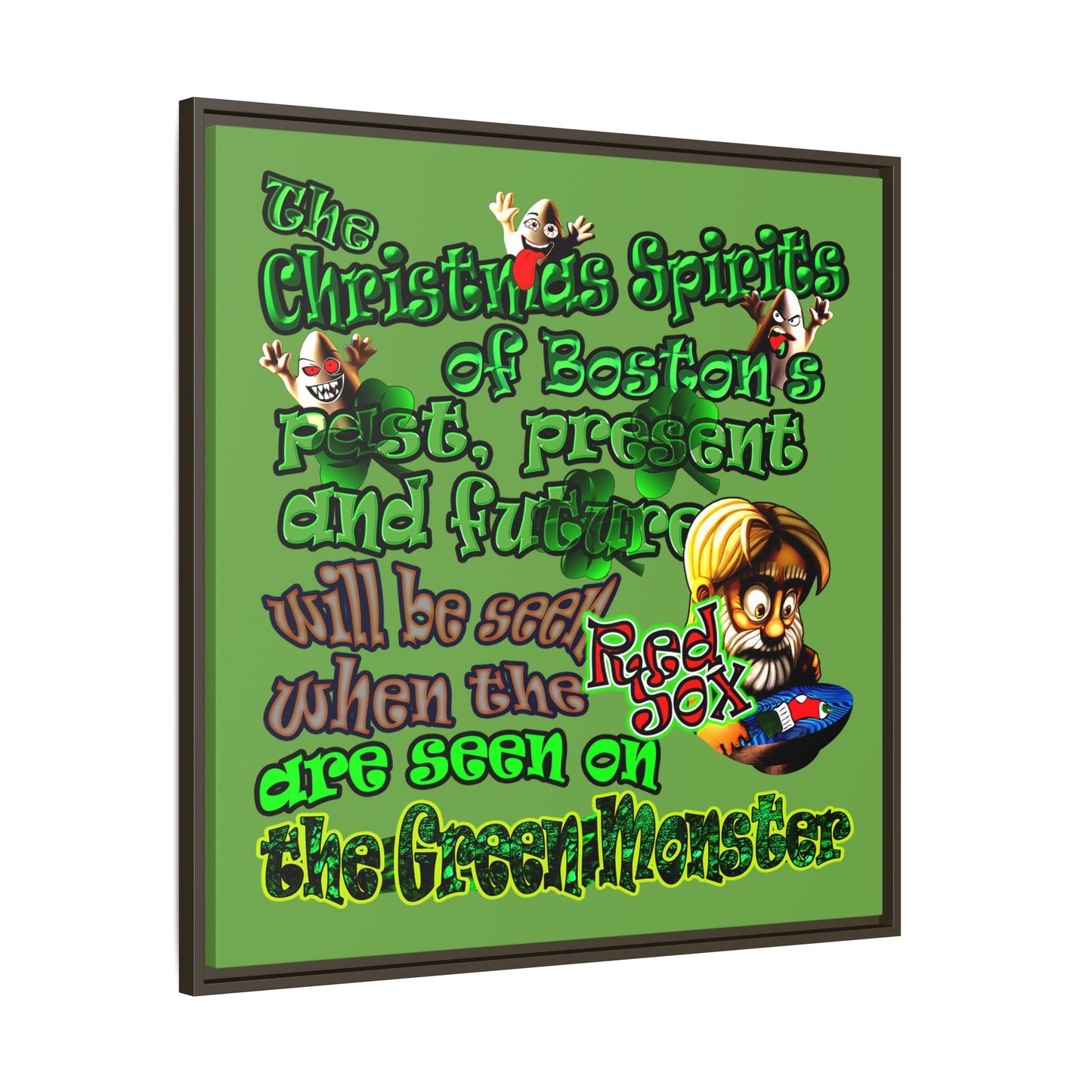 christmas spirits of boston - framed canvas art (green)