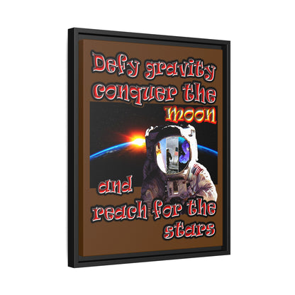 defy conquer reach - framed canvas art (brown)