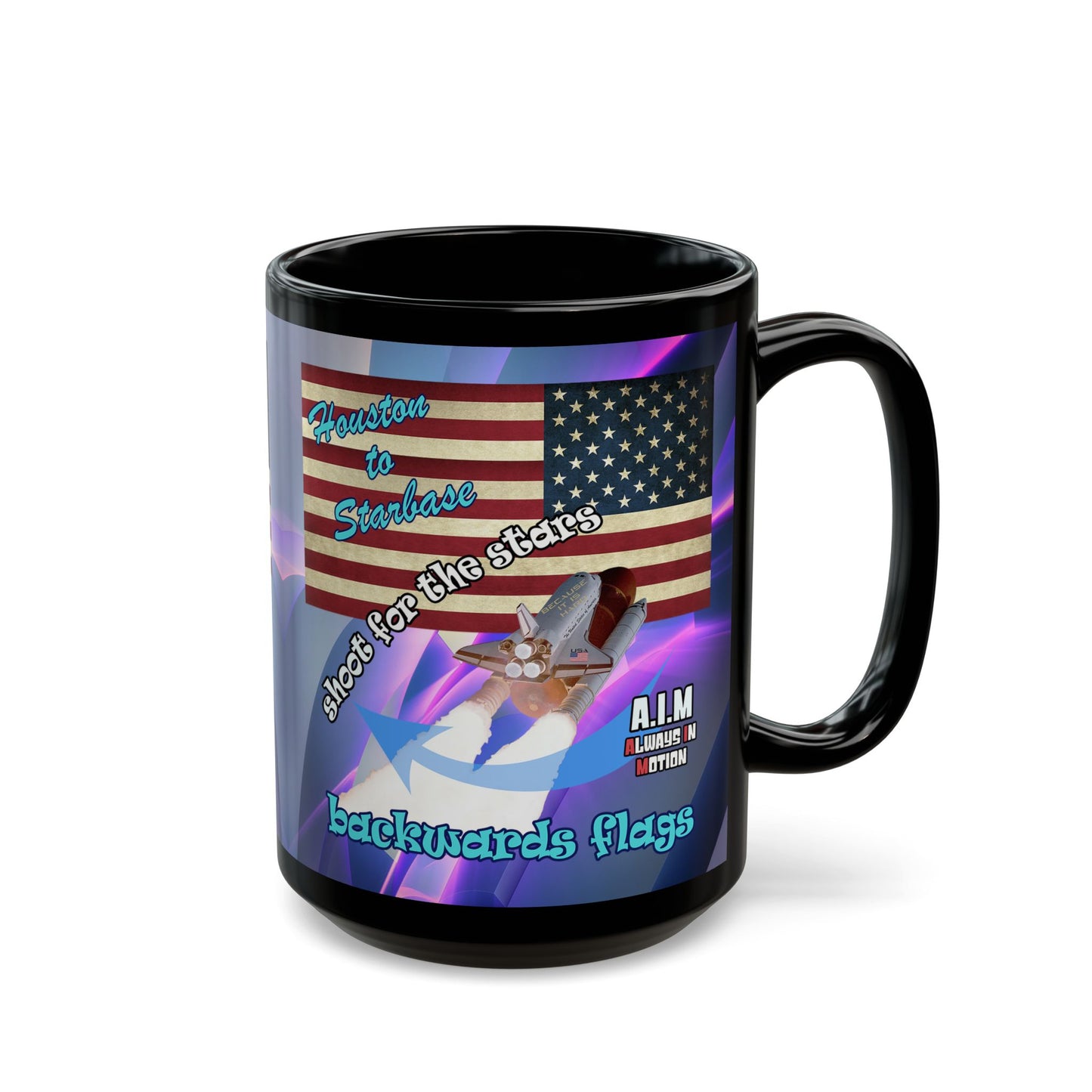 shoot for the stars - Black Mug (grey-pink wave)