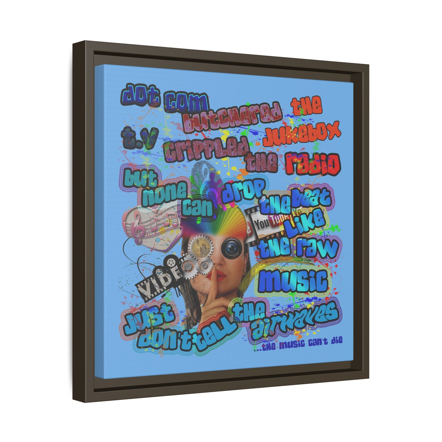 drop the beat - framed canvas art (light blue)