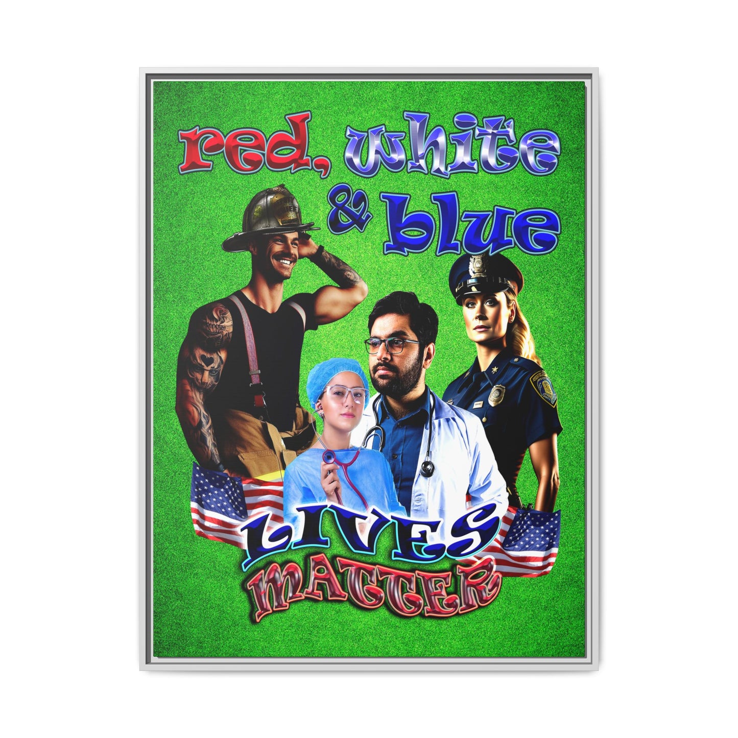 rw&b lives matter - framed canvas art (green turf)