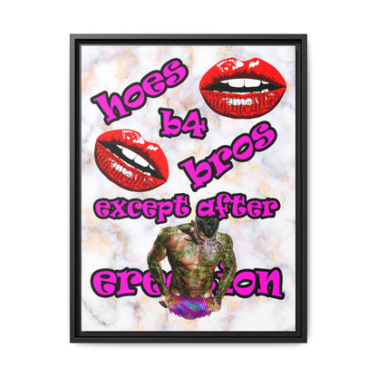 hoes b4 bros - framed canvas art (white marble)
