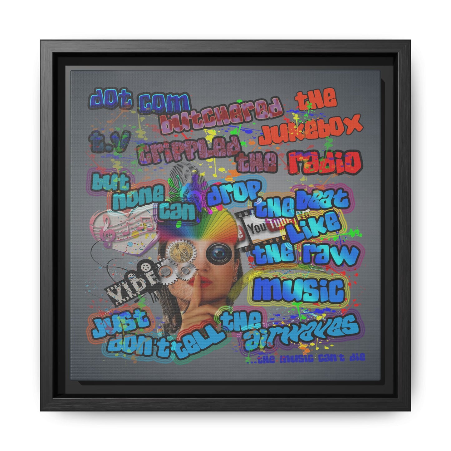 drop the beat - framed canvas art (grey-light grey)