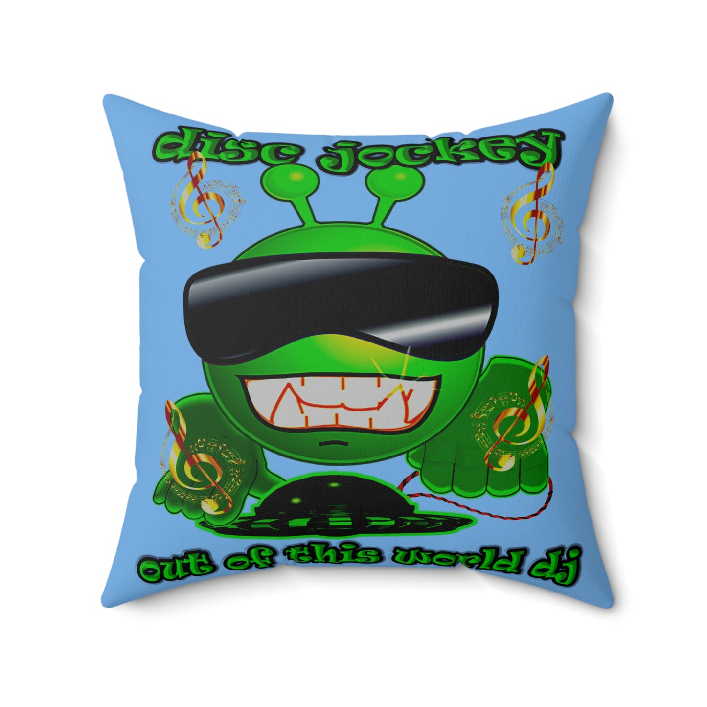 disc jockey - Spun Polyester Square Pillow - (light blue)