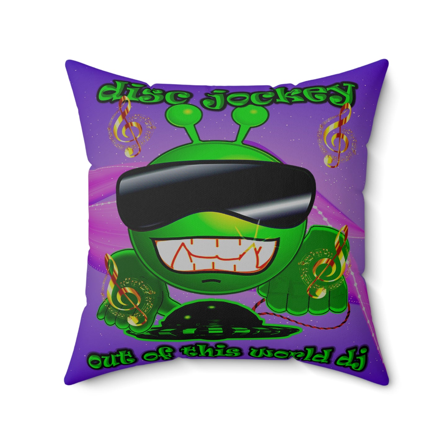 disc jockey - Spun Polyester Square Pillow - (purple-pink wave)