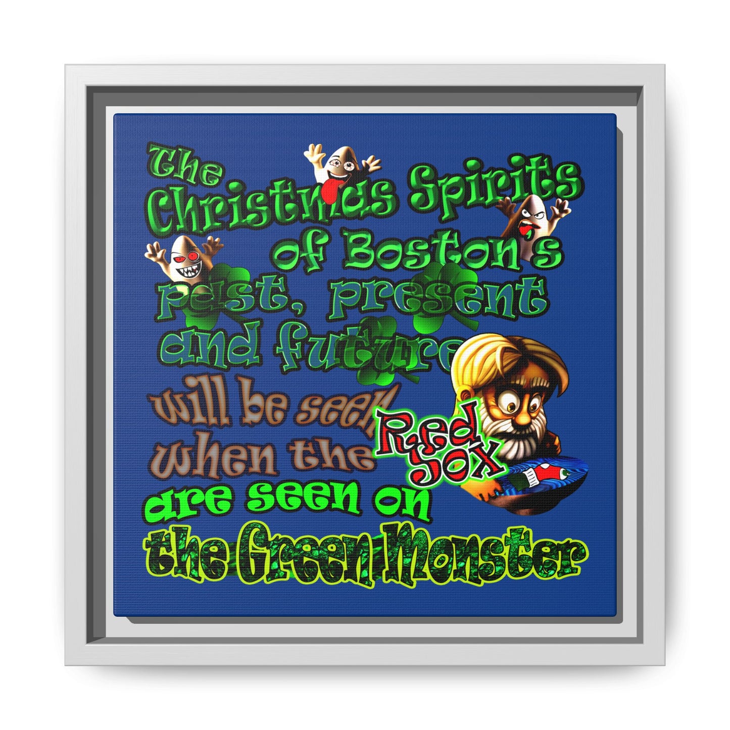 christmas spirits of boston - framed canvas art (dark blue)