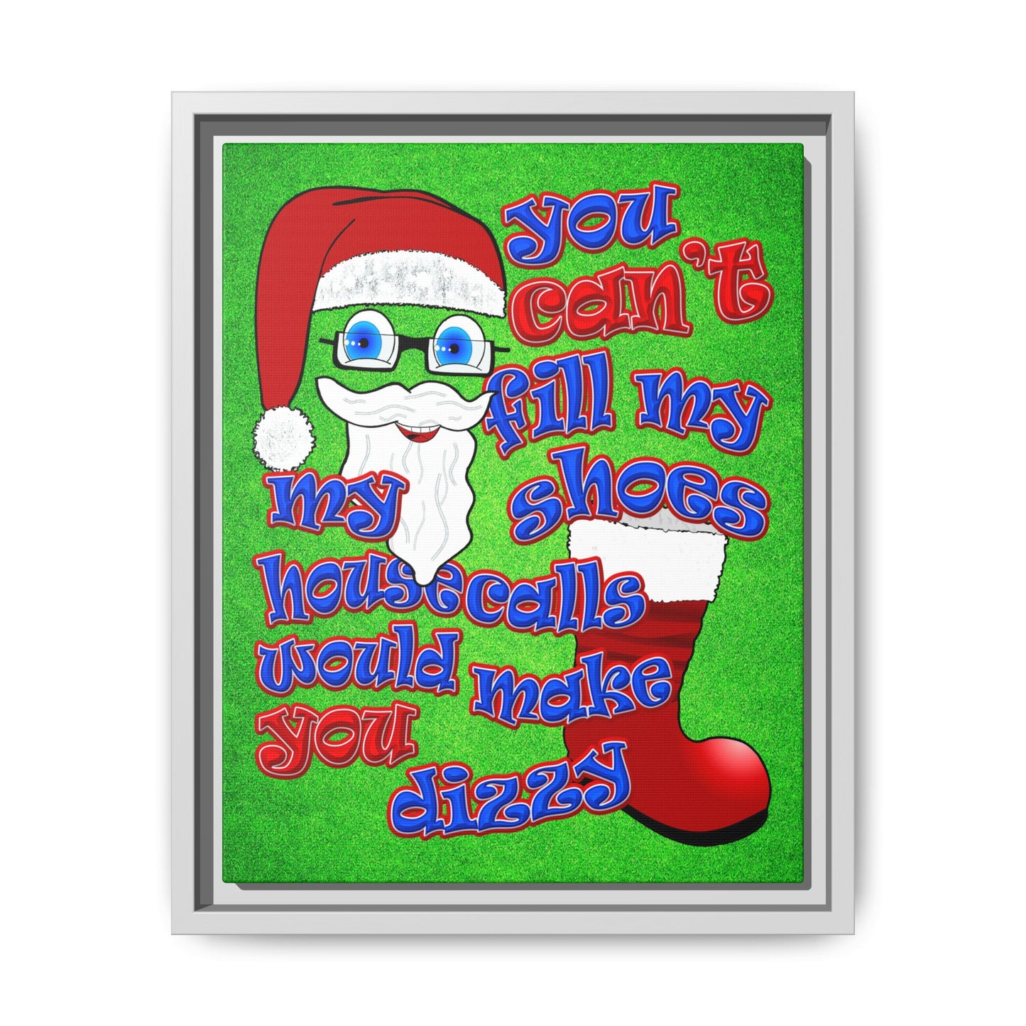 santa's shoes - framed canvas art (green turf)