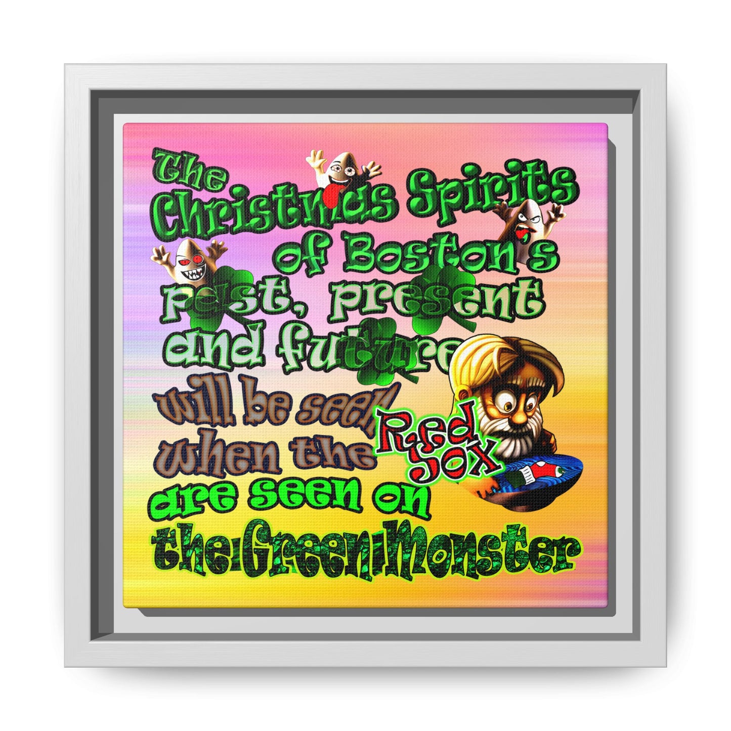 christmas spirits of boston - framed canvas art (color blur)
