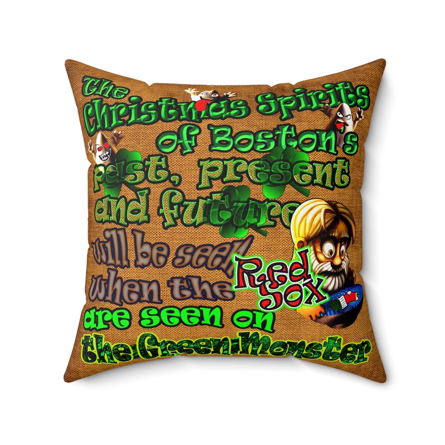christmas spirits of boston - Spun Polyester Square Pillow - (dichromatic brown papyrus)