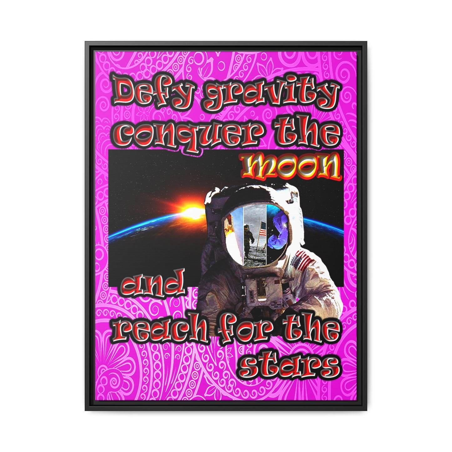 defy conquer reach - framed canvas art (pink swirl)