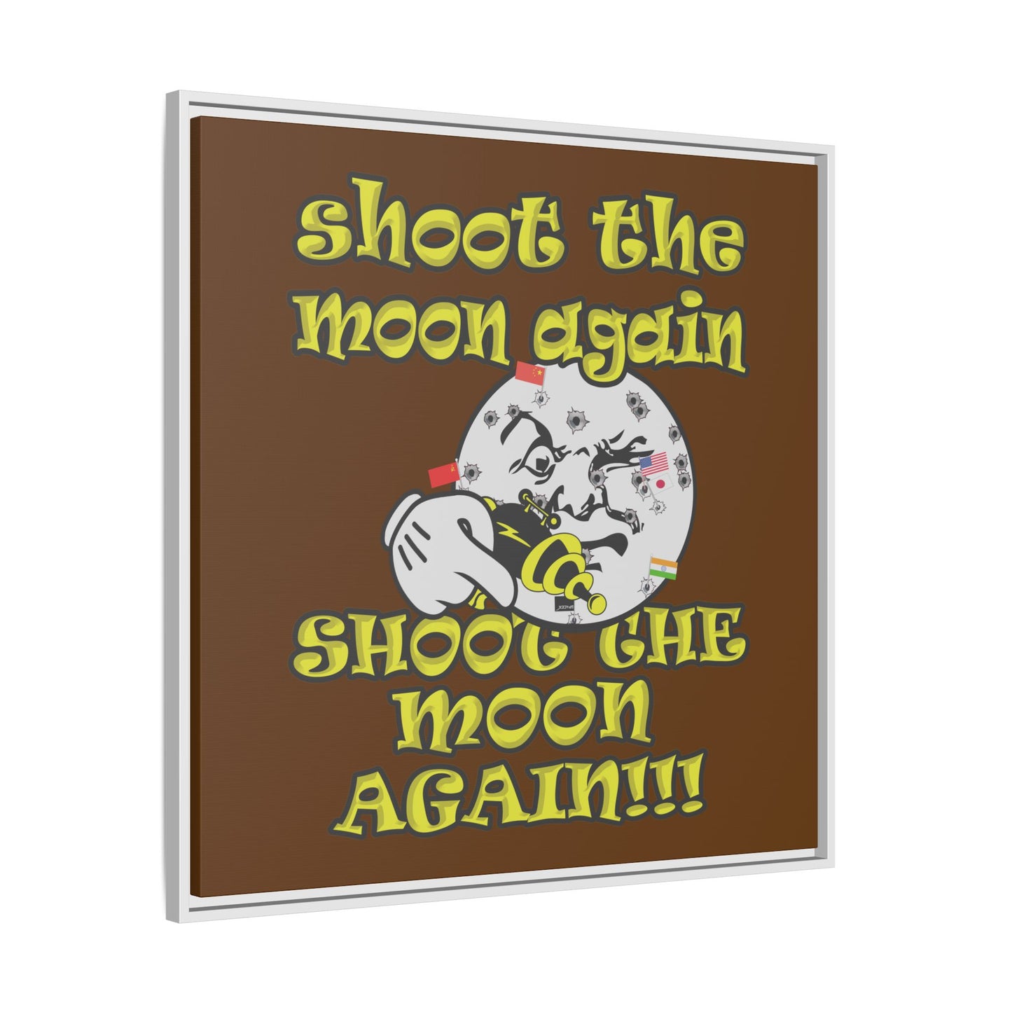 shoot the moon again - framed canvas art (brown)