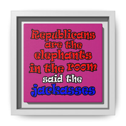 donkeys and elephants - framed canvas art (pink)