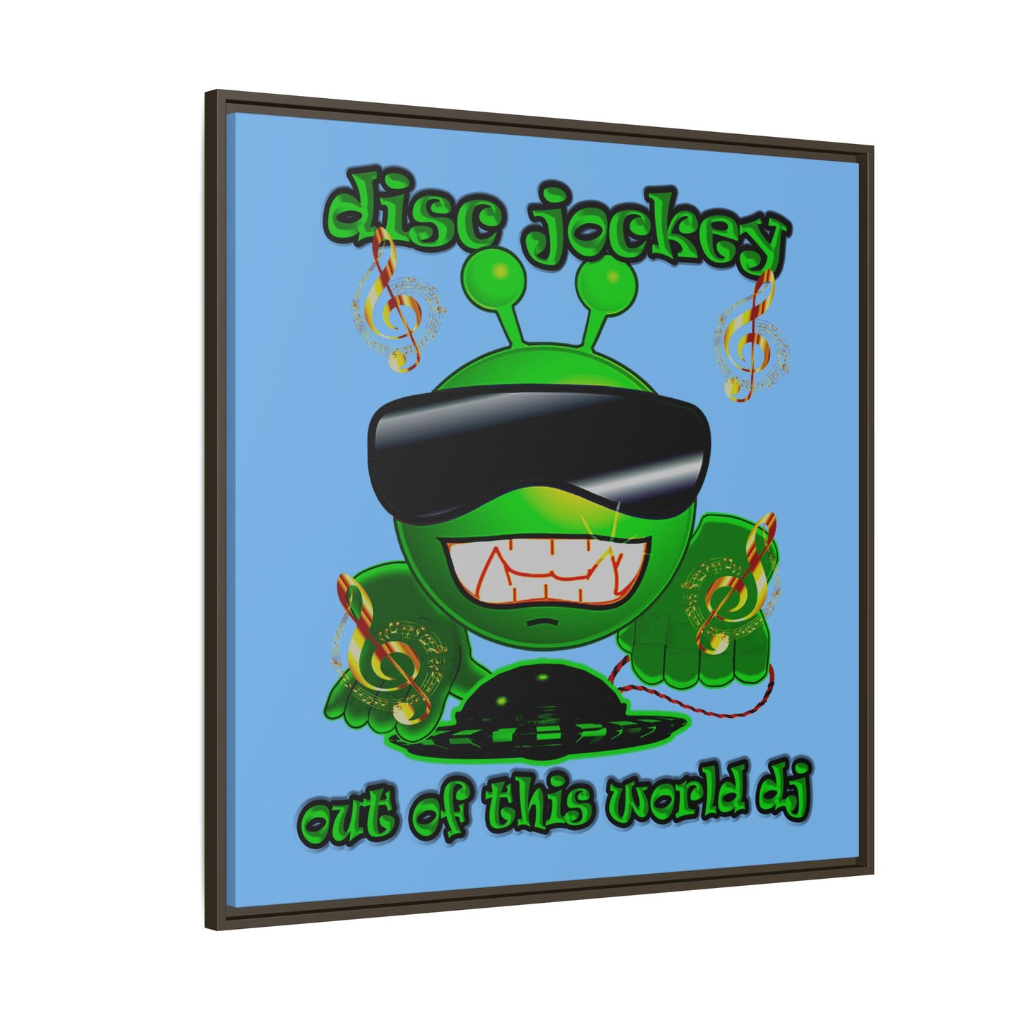 disc jockey - framed canvas art (light blue)