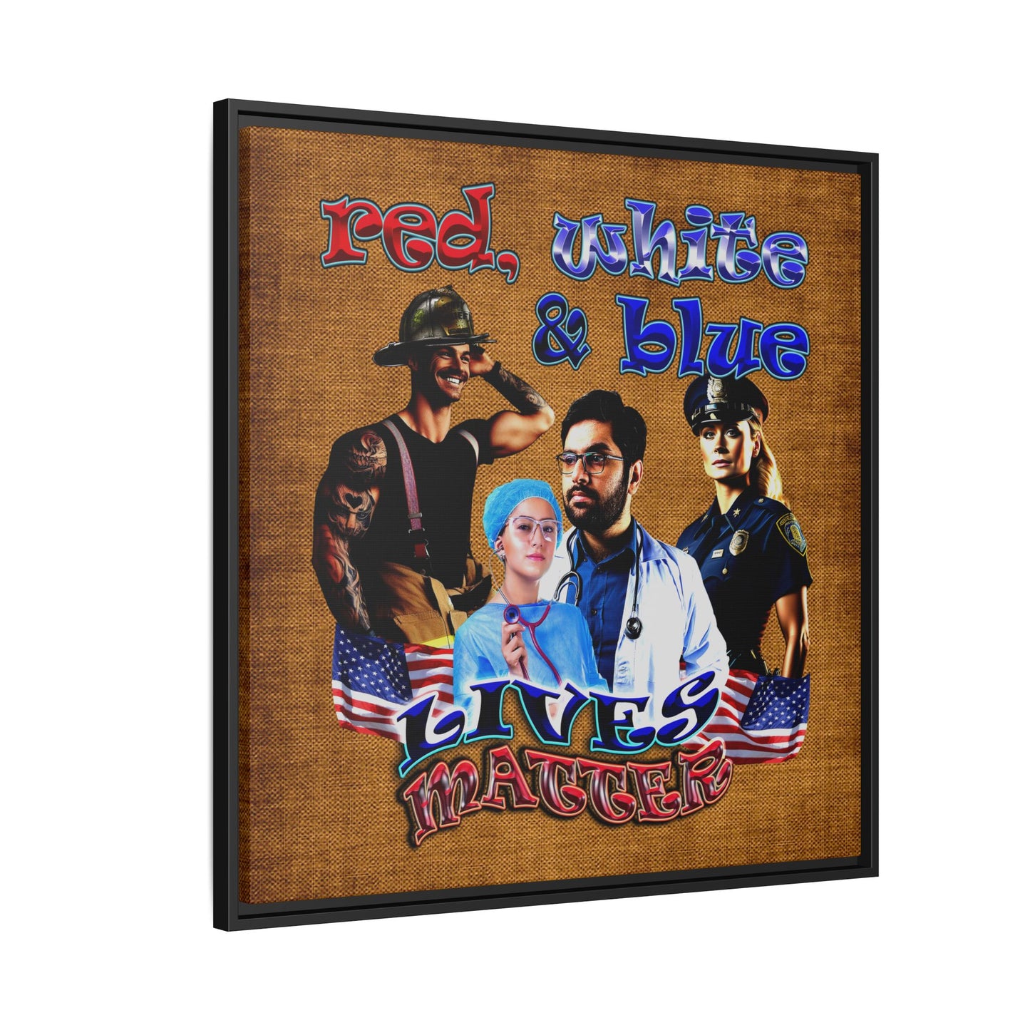 rw&b lives matter - framed canvas art (brown papyrus)