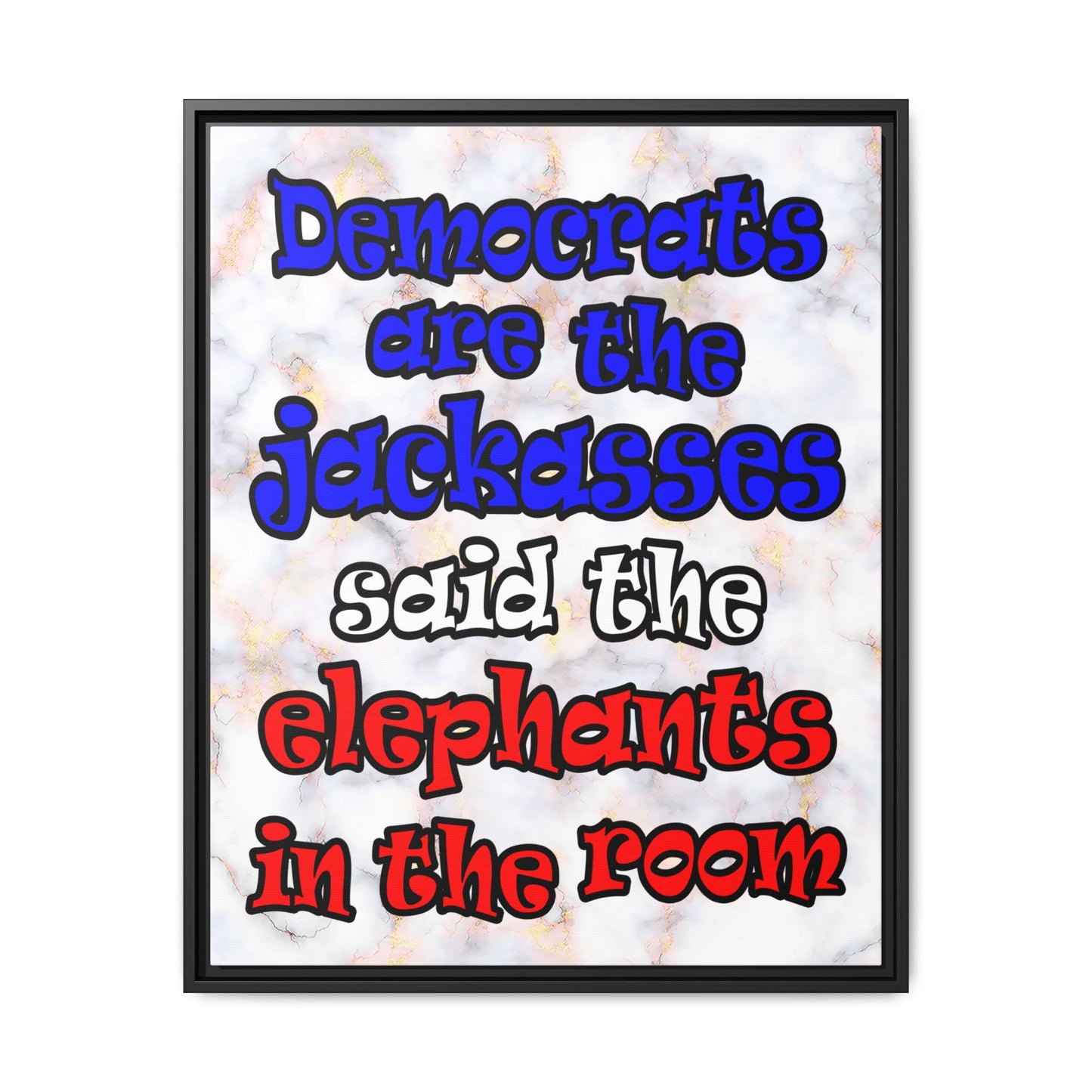 donkeys and elephants - framed canvas art (white marble)
