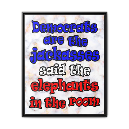 donkeys and elephants - framed canvas art (white marble)
