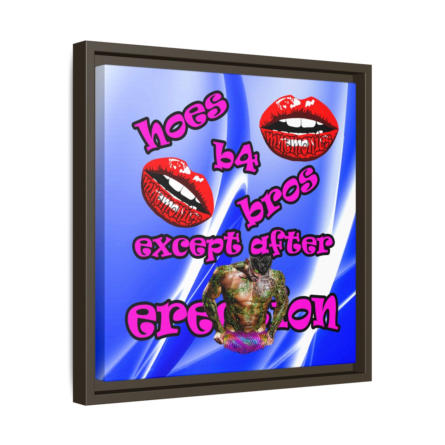 hoes b4 bros - framed canvas art (blue-white wave)