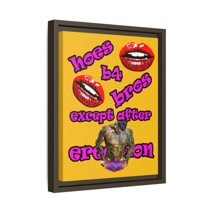 hoes b4 bros - framed canvas art (yellow)