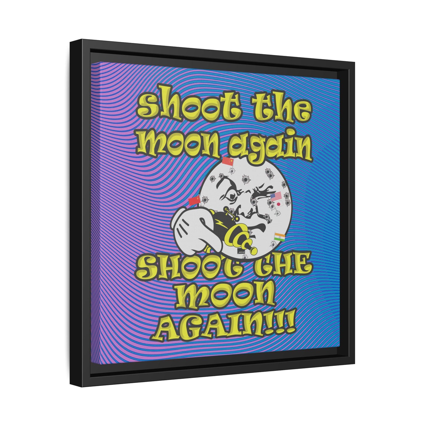shoot the moon again - framed canvas art (light blue-purple wave)