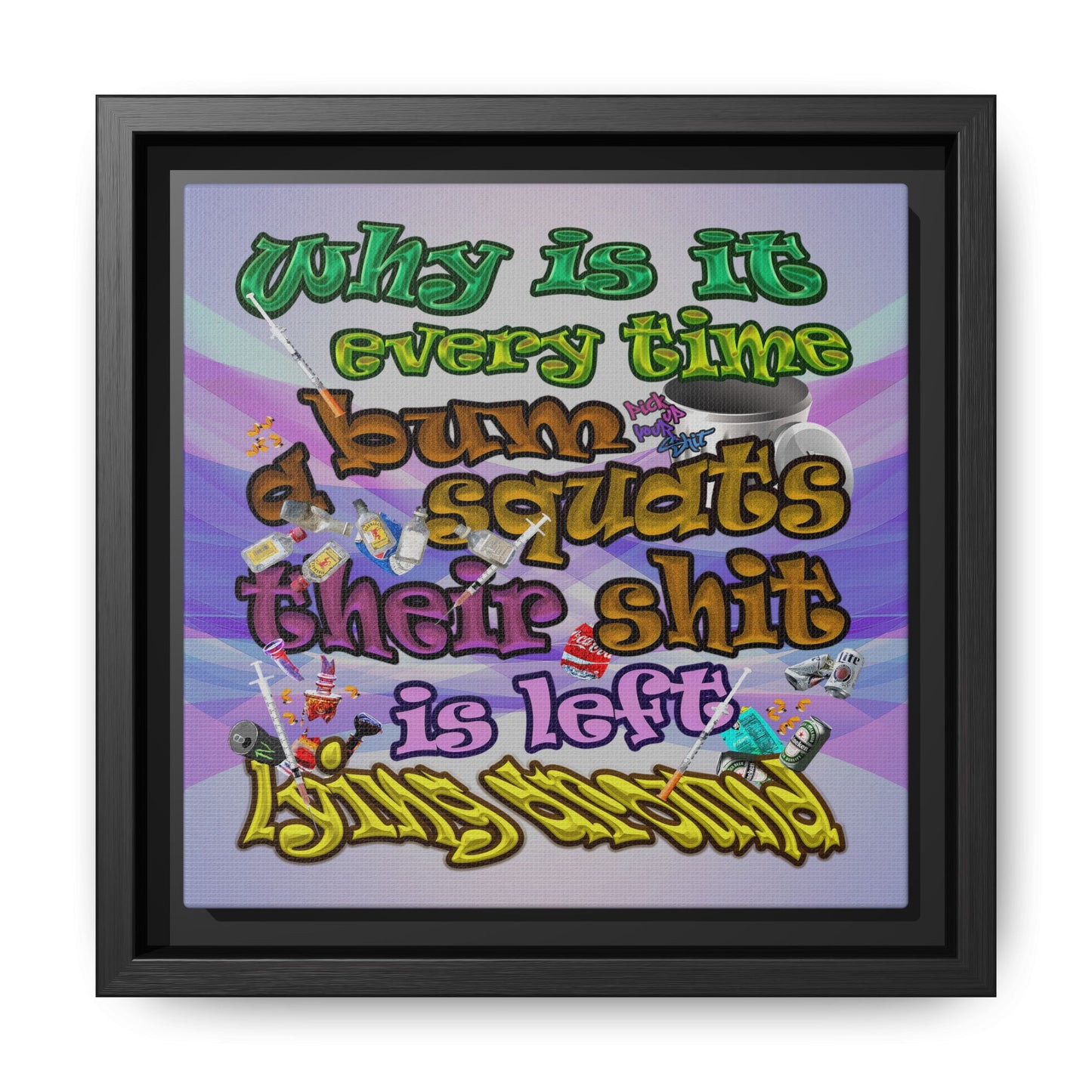 the bum's shit - framed canvas art (light blue-pink wave)