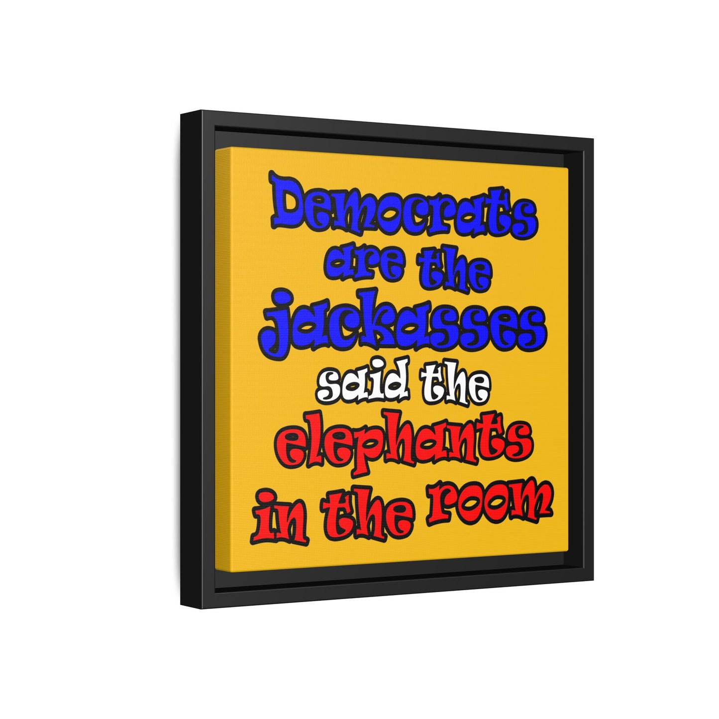 donkeys and elephants - framed canvas art (yellow)