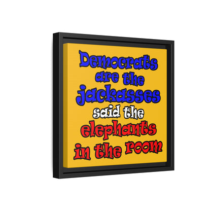 donkeys and elephants - framed canvas art (yellow)