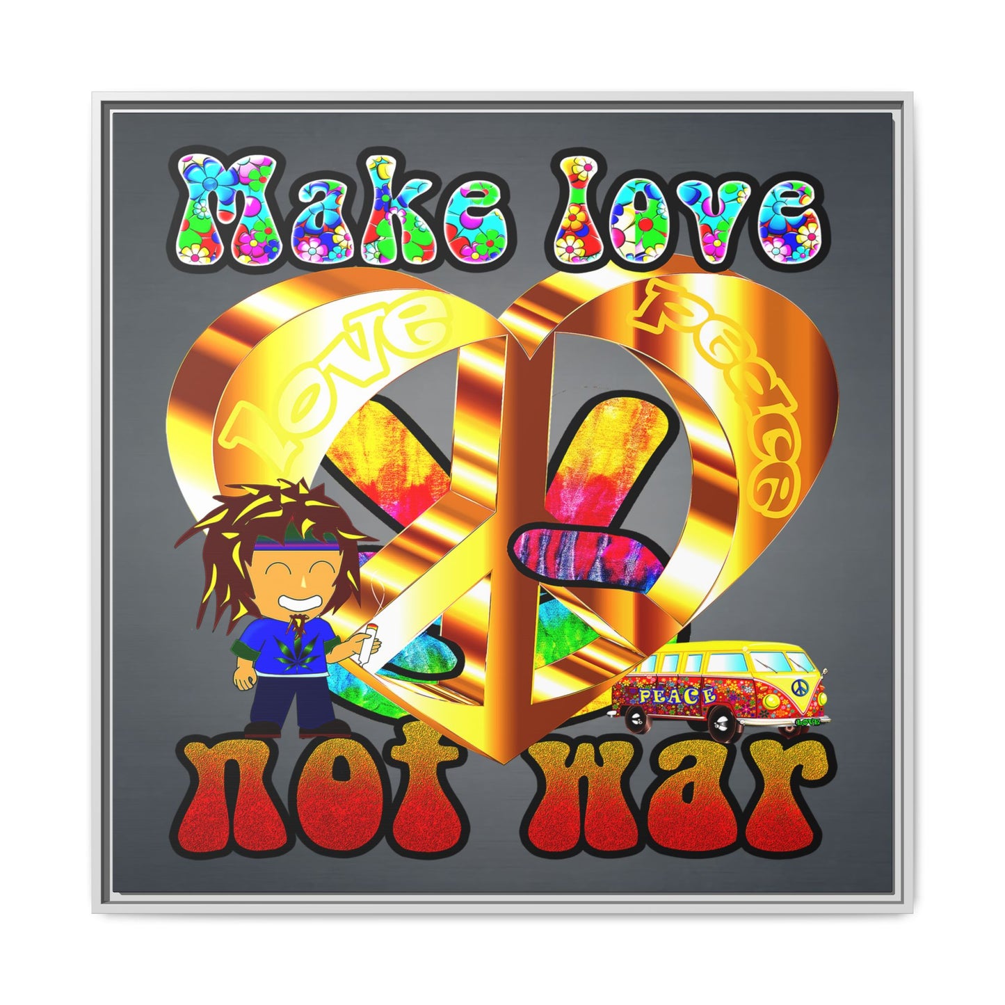 love peace - framed canvas art (grey-light grey)