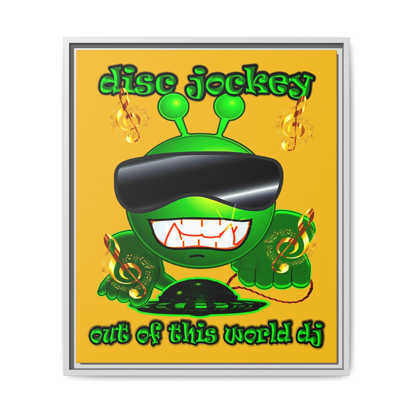 disc jockey - framed canvas art (yellow)