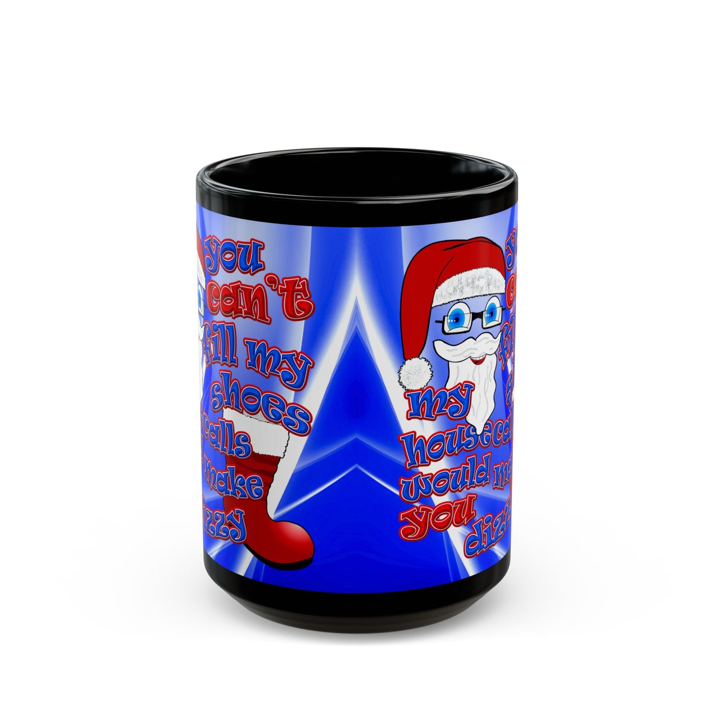 santa's shoes - Black Mug (blue-white wave)