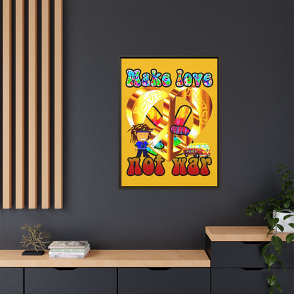 love peace - framed canvas art (yellow)