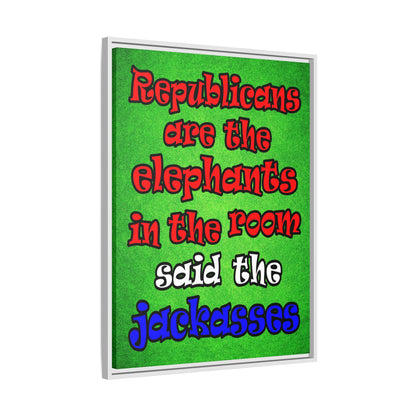 donkeys and elephants - framed canvas art (green turf)