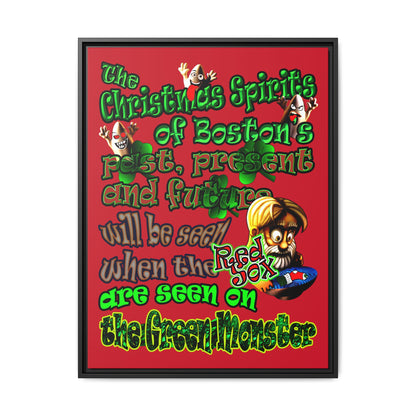 christmas spirits of boston - framed canvas art (dark red)