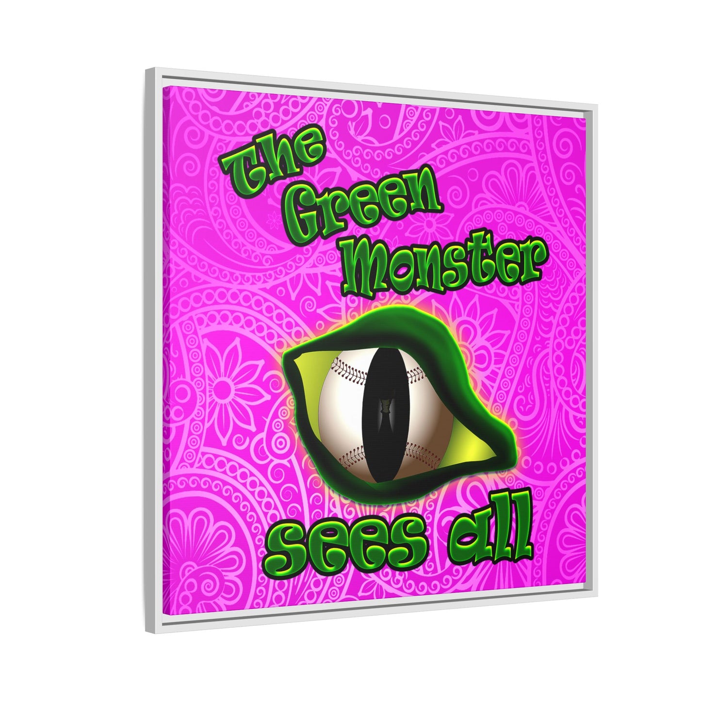 green monster - framed canvas art (pink swirl)