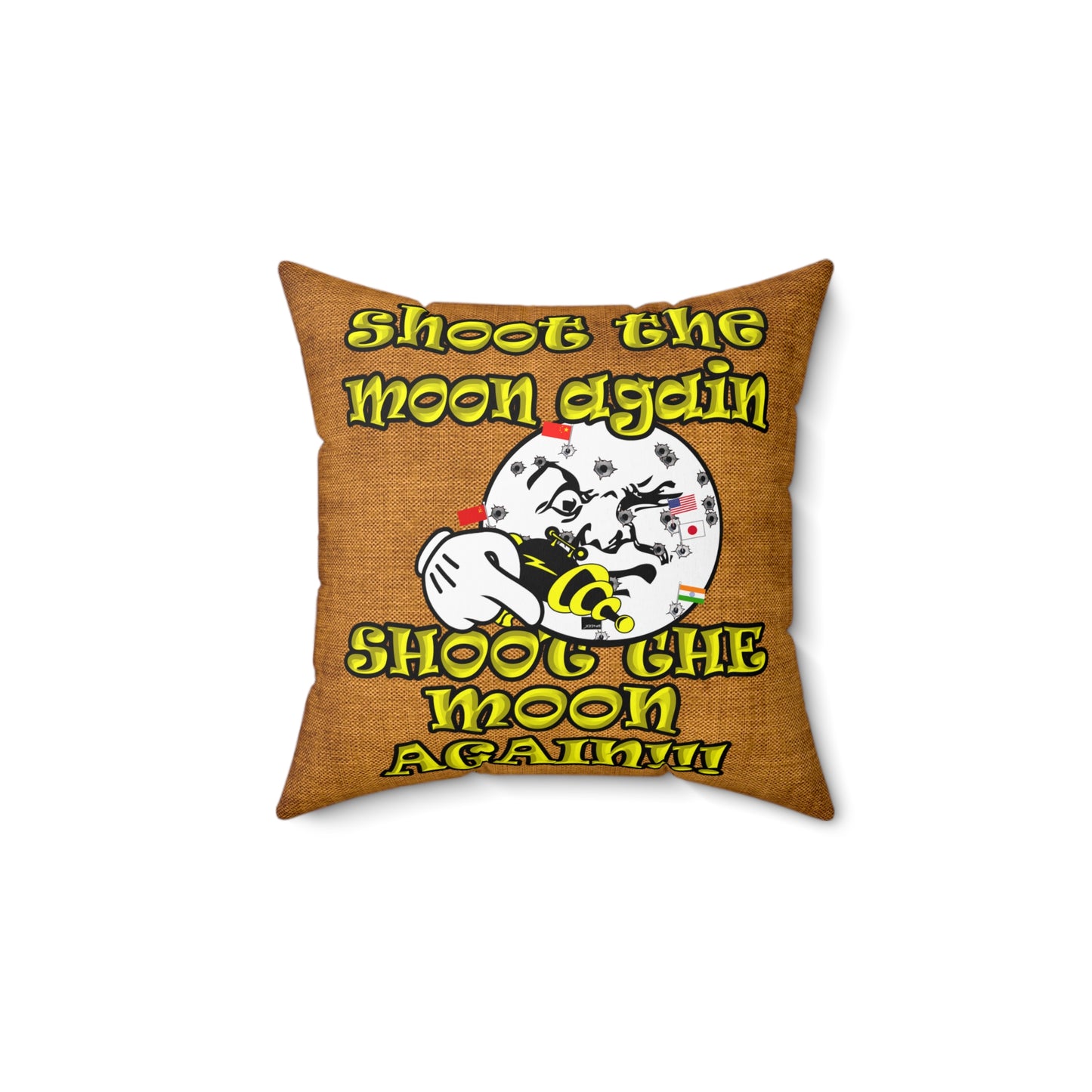 shoot the moon again - Spun Polyester Square Pillow - (dichromatic brown papyrus)