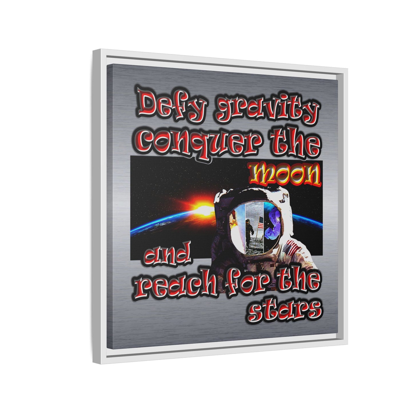 defy conquer reach - framed canvas art (brushed nickel)
