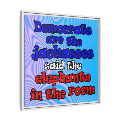donkeys and elephants - framed canvas art (light blue-purple wave)