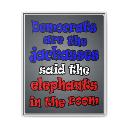 donkeys and elephants - framed canvas art (grey-light grey)