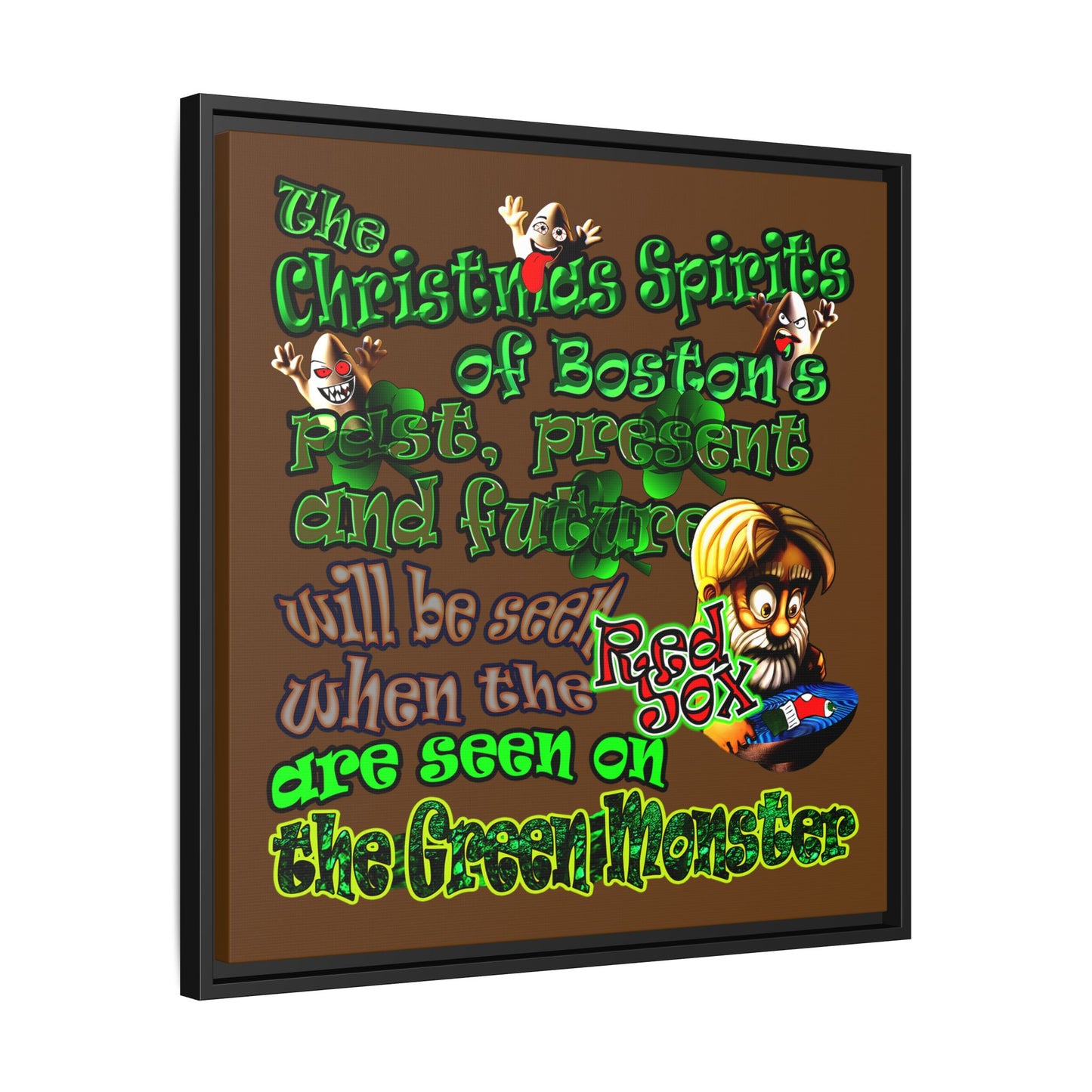 christmas spirits of boston - framed canvas art (brown)