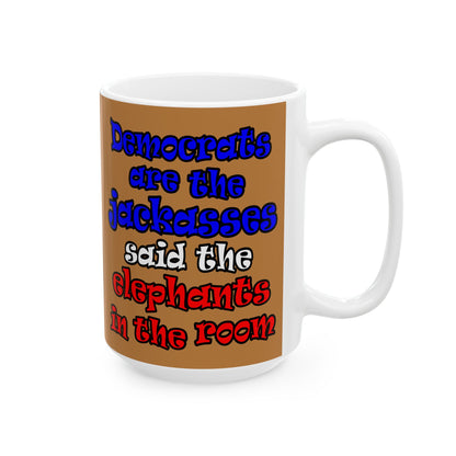 donkeys and elephants - White Mug (light brown)