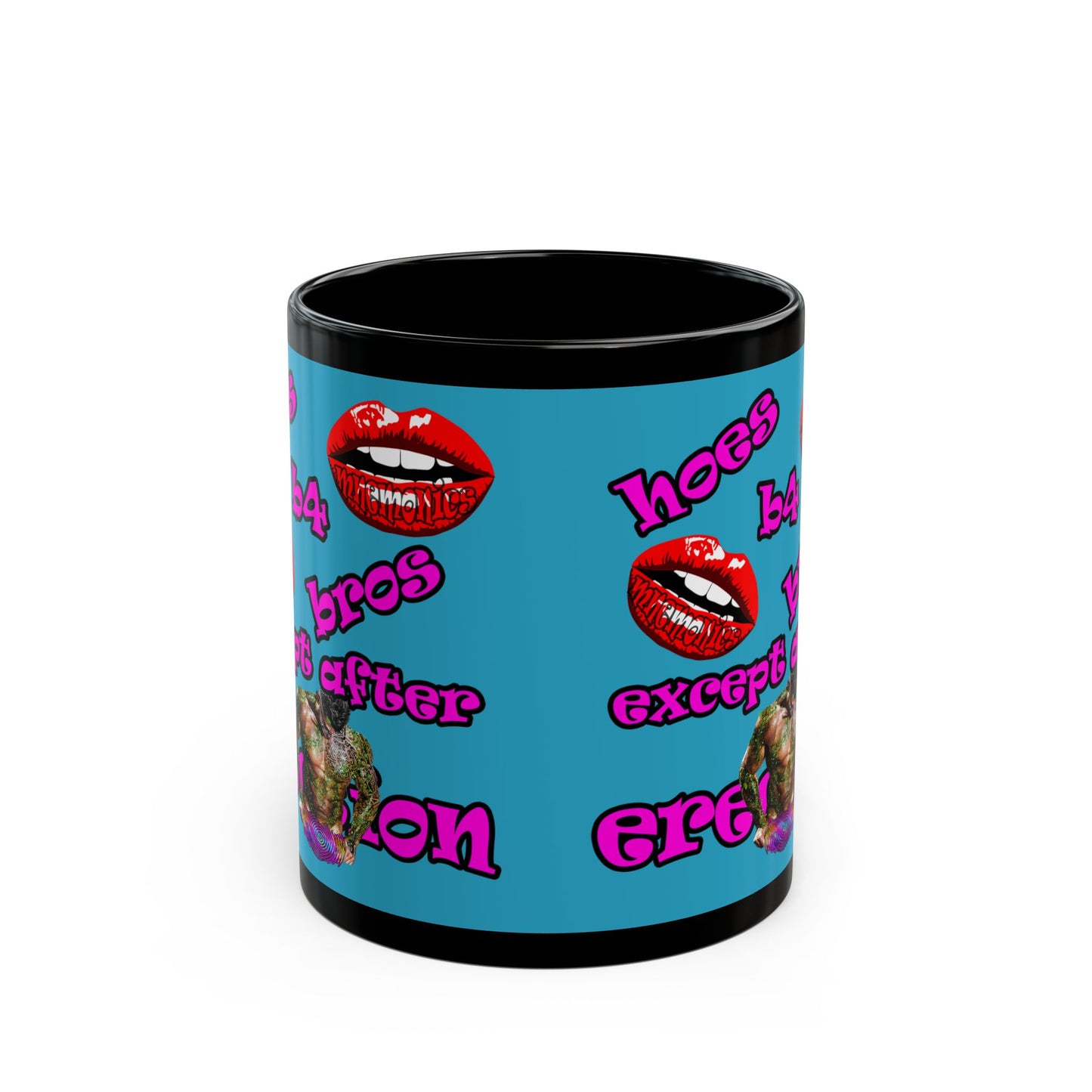 hoes b4 bros - Black Mug (turquoise)